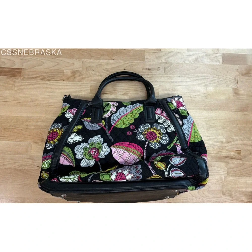 Vera Bradley Moon Blooms Quilted Trapeze Tote Bag Floral‎ Black Trim NWT